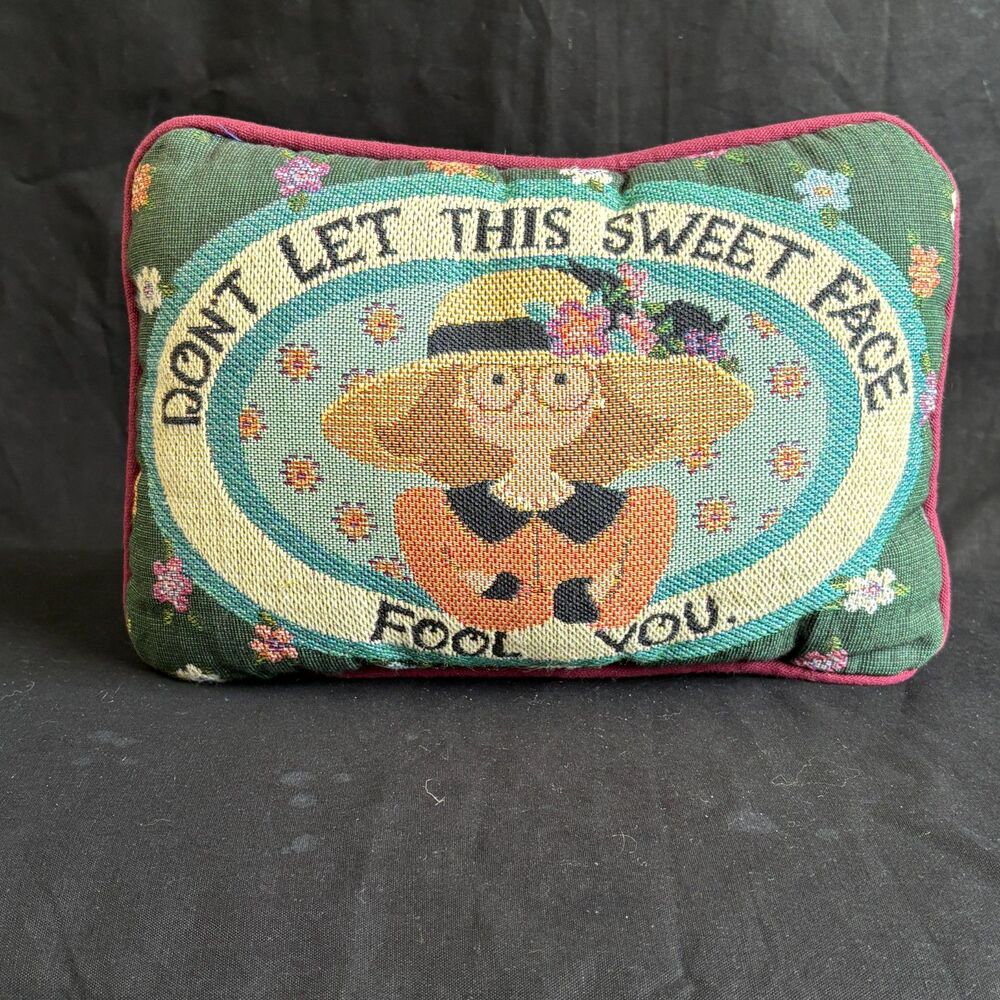 Don’t Let This Sweet Face Fool You Tapestry Accent Pillow Lady Hat Floral